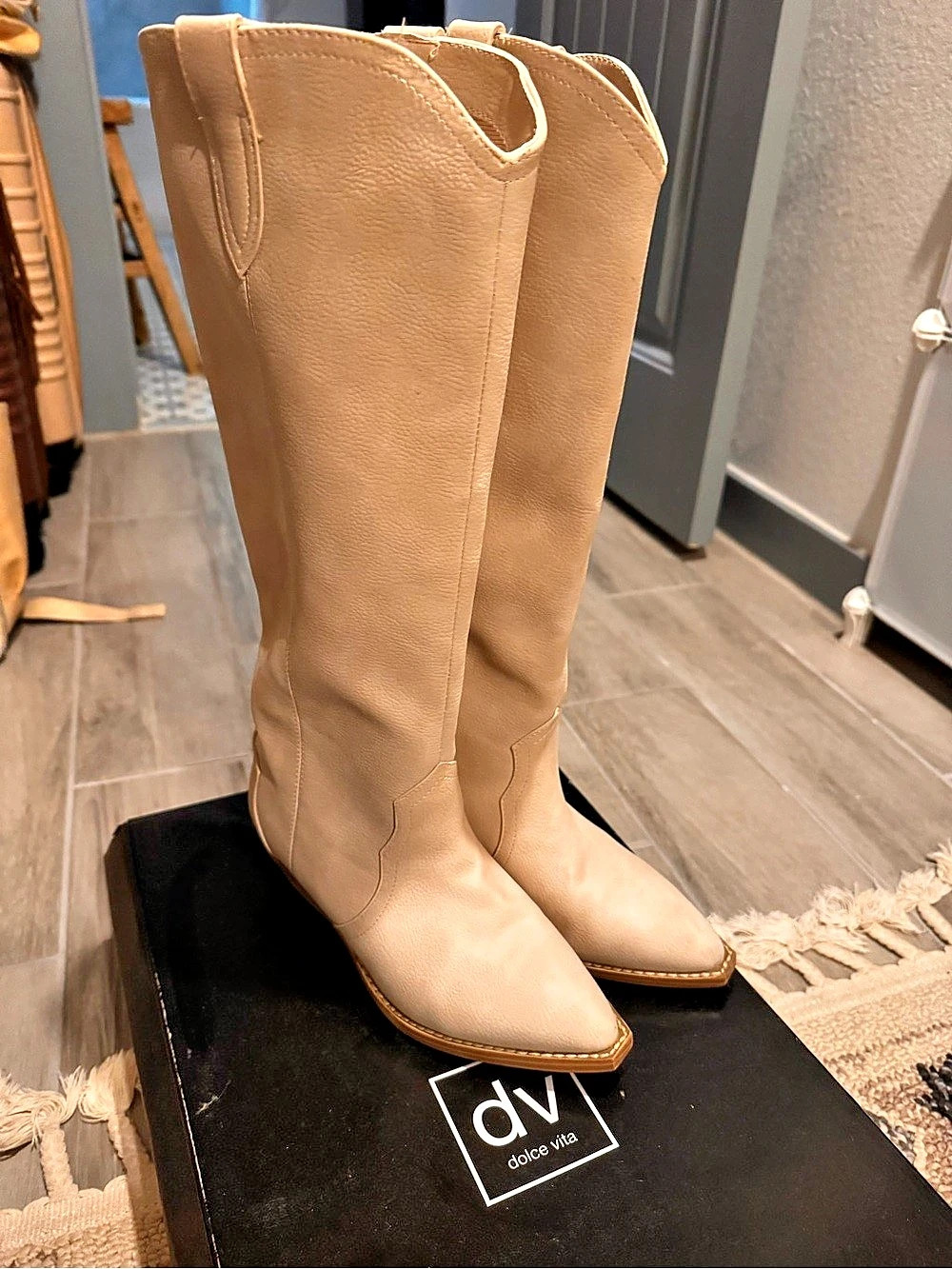 Dolce Vita Vegan Leather Knee Boots in cream